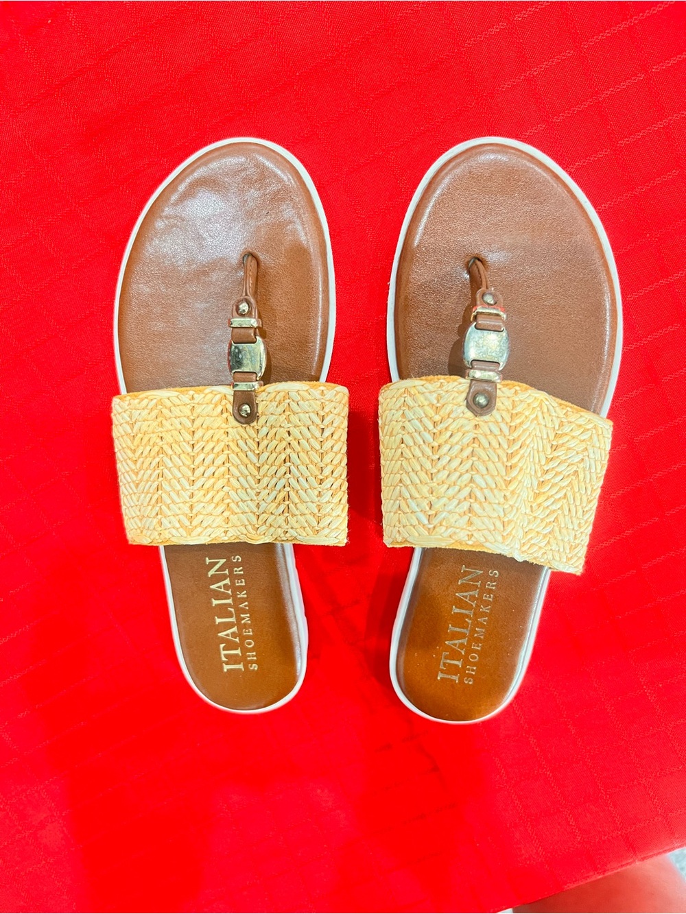 Italian Shoemakers Natural Woven Slide Sandals with White Platform